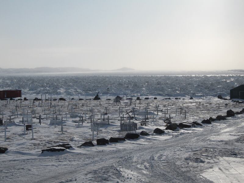 The small cemetery in Iqaluit, Nunavut Territory, Canada, about 200 miles south of the Arctic Circle is seen on Monday, Feb. 26, 2007. The site sits on the frozen shores of Frobisher Bay, a massive salt-water inlet of the Labrador Sea on the southeastern corner of Baffin Island in Canada’s Arctic northern Nunavut Territory.