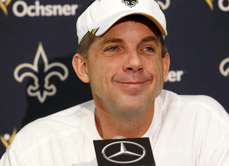 New Orleans Saints head coach Sean Payton talks during a news conference at their NFL football training facility in Metairie, La., Tuesday, Jan. 17, 2012.