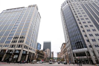 Buildings rise above Main Street in Salt Lake City on Wednesday, April 10, 2019.