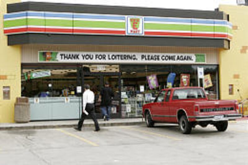 Customers enter Kwik-E-Mart in Dallas on Sunday, possibly to buy Buzz Cola, KrustyO's or Squishees.