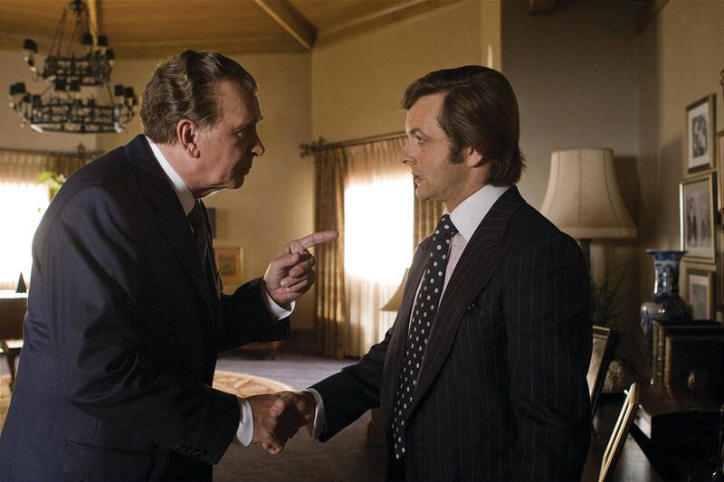 Richard Nixon (Frank Langella) talks to David Frost (Michael Sheen) in "Frost/Nixon."