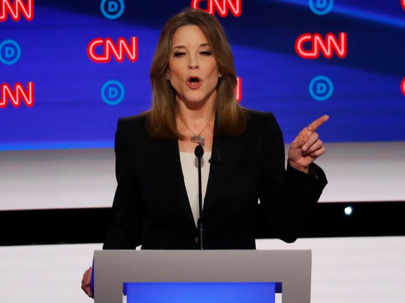 Author Marianne Williamson participates in the first of two Democratic presidential primary debates hosted by CNN Tuesday, July 30, 2019, at the Fox Theatre in Detroit.