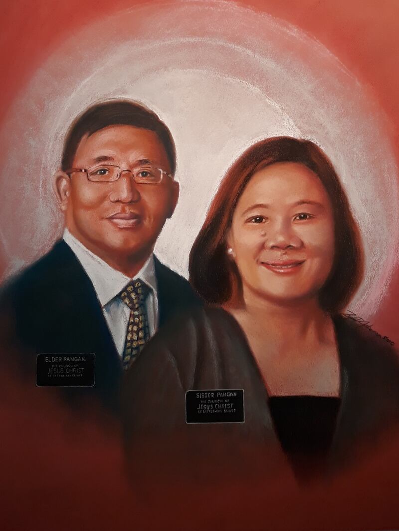 A portrait of President Giovanni Pelin Pangan, with his wife, Sister Nenette Locsin Mantes Pangan, by Kyle Johansen