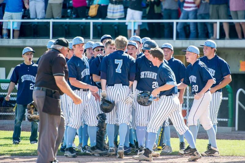 Salem Hills celebrates Colton Hill's grand slam in the second inning of the 4A winners bracket game on Thursday.