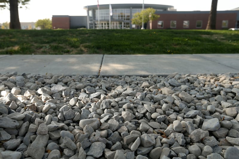 Rocks that have replaced grass are pictured at Syracuse City Hall.