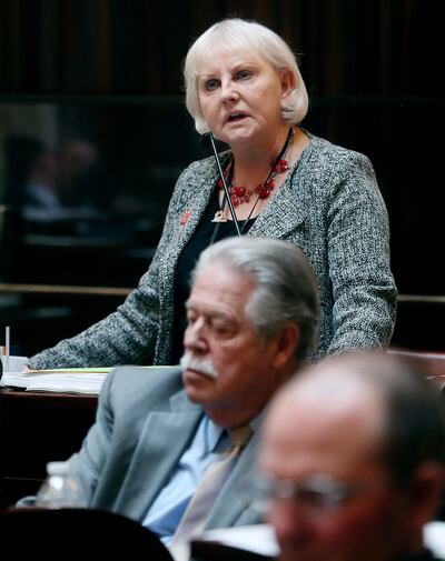 Sen. Karen Mayne, D-West Valley City, debates a plan to replace the voter-approved full Medicaid expansion at the Capitol in Salt Lake City on Monday, Feb. 4, 2019.