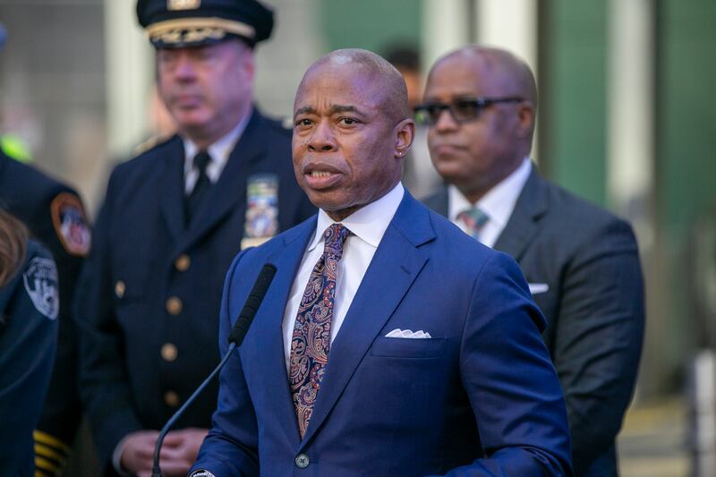 New York City Mayor Eric Adams speaks in Times Square on Friday, Dec. 30, 2022.