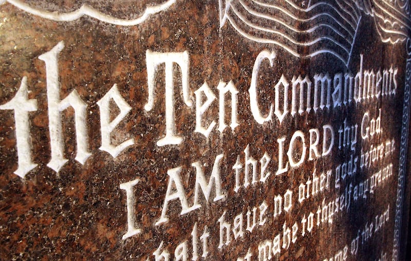 The Ten Commandments monument is pictured in Pleasant Grove.