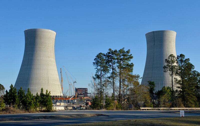 The cooling towers of two new nuclear reactors at Plant Vogtle in Waynesboro, Ga., are pictured Friday, March 22, 2019.