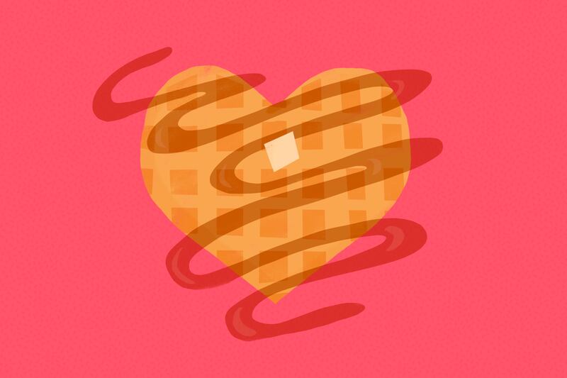 An illustration of a heart shaped waffle.