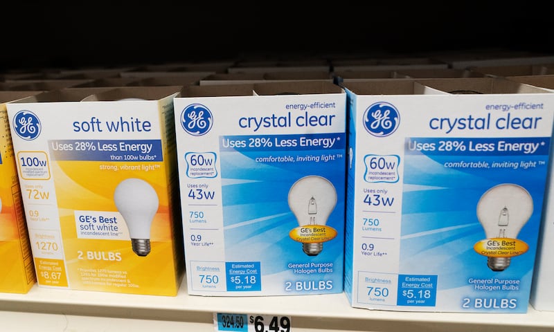 GE lightbulbs are displayed in a supermarket in New York.