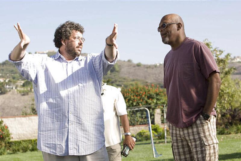 Director Neil LaBute talks to actor Samuel L. Jackson, who menaces his neighbors in "Lakeview Terrace."