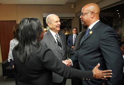 President Russell M. Nelson of The Church of Jesus Christ of Latter-day Saints meets with Dr. Dwayne Proctor at the 110th NAACP convention in Detroit on Sunday, July 21, 2019.