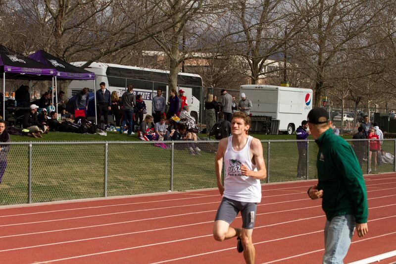 Utah Valley senior distance runner Jason Lynch increases his lead during the men's 3,000-meter run at the UVU Collegiate Invitational. Lynch set a program record in the 3K on Saturday while also placing first in the event.
