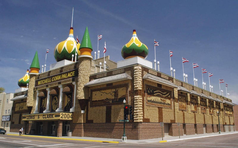 This May 6, 2004 file photo shows the Corn Palace in Mitchell, S.D. The iconic domes and turrets have been removed from the building as a $7.2 million makeover project gains steam.