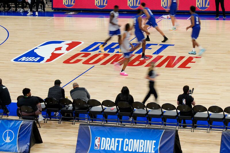 Team St. Andrews play against Team Love during the 2024 NBA Draft Combine 5-on-5 basketball game in Chicago, Wednesday, May 15, 2024. (AP Photo/Nam Y. Huh)