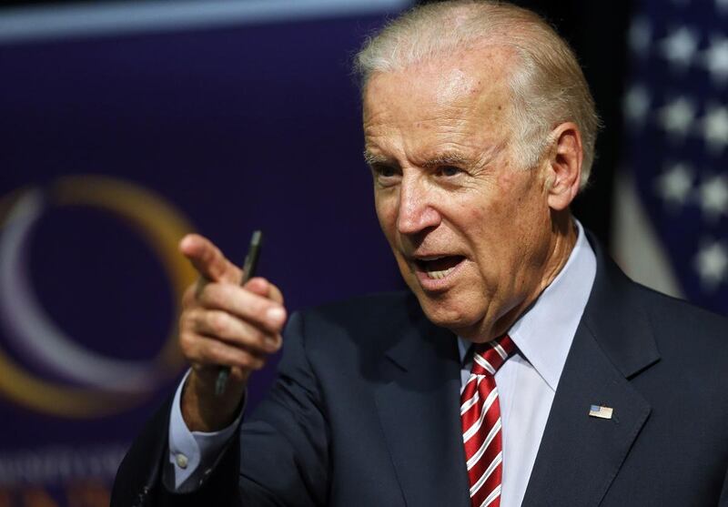 In this July 21, 2015, file photo, Vice President Joe Biden speaks during a roundtable discussion at the Advanced Manufacturing Center at Community College of Denver.