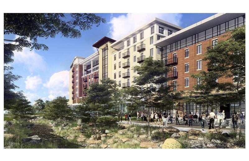 Artist rendering of proposed Cottonwood Mall redevelopment plan. Ivory Homes and Woodbury Corporation are proposing to build a mixed-use development featuring of upscale housing types on about two-thirds of the property located in Holladay, with retail an