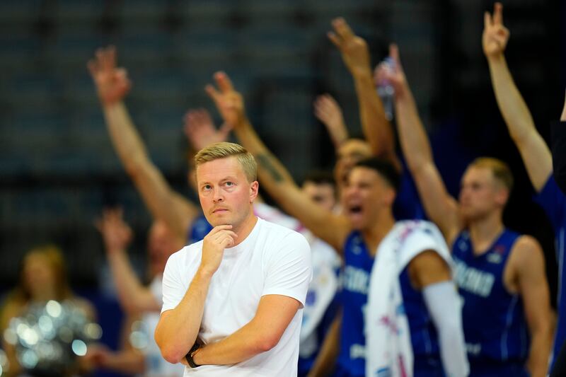 Finland’s head coach Lassi Tuovi concentrates during the Eurobasket group D basketball game between Israel and Finland.