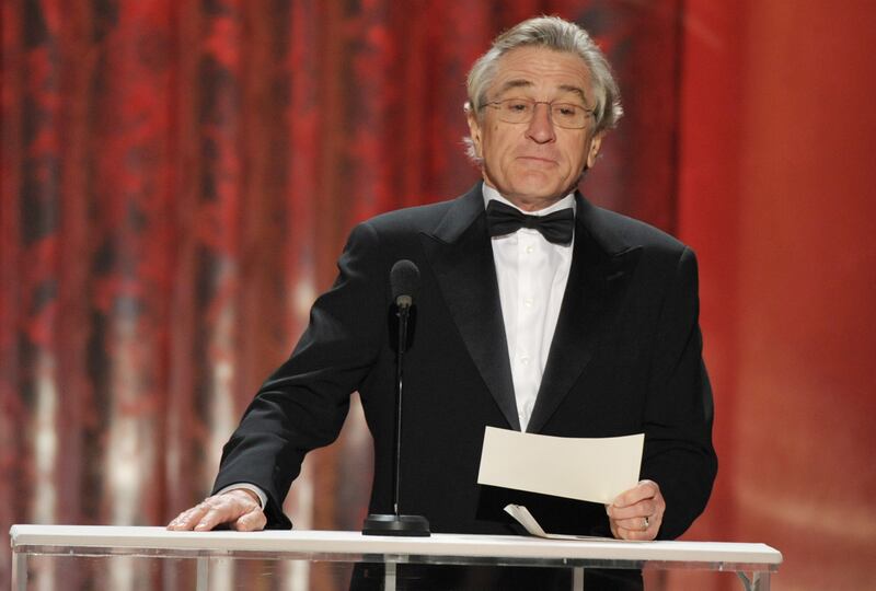 Robert DeNiro speaks on stage at the 19th Annual Screen Actors Guild Awards at the Shrine Auditorium in Los Angeles on Sunday Jan. 27, 2013.
