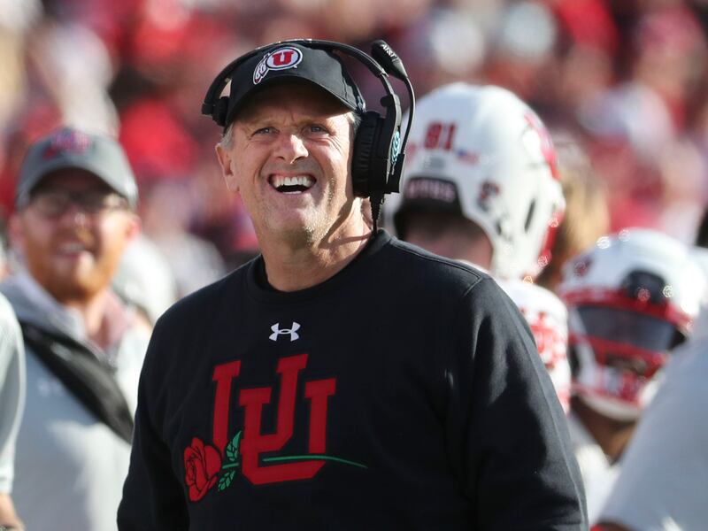 Utah coach Kyle Whittingham watches a replay in the game against Ohio State in the 108th Rose Bowl game in Pasadena, Calif.