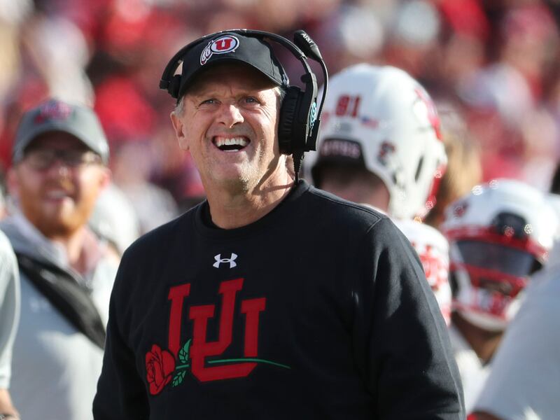 Utah coach Kyle Whittingham watches a replay in the game against Ohio State in the 108th Rose Bowl game in Pasadena, Calif.