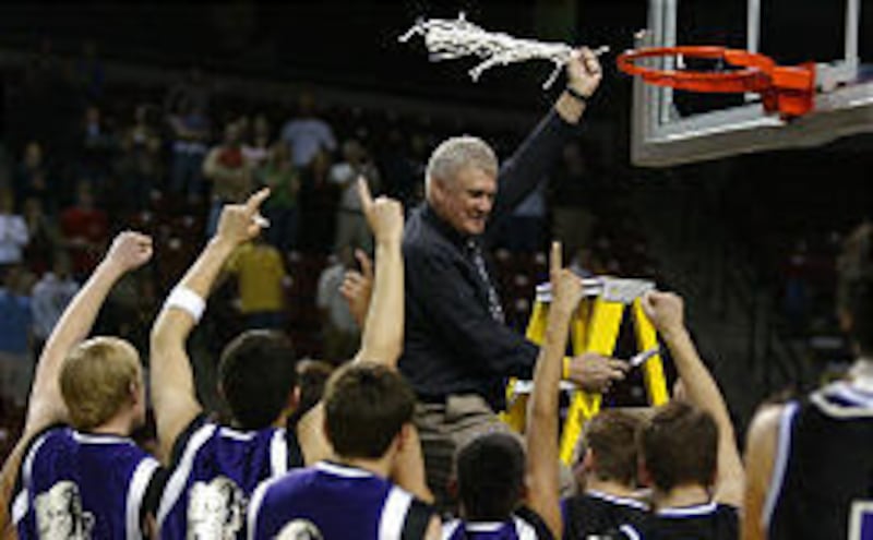 Tooele basketball coach Gary Alverson, who passed away Tuesday, celebrates after his team won the 3A boys championship last season.