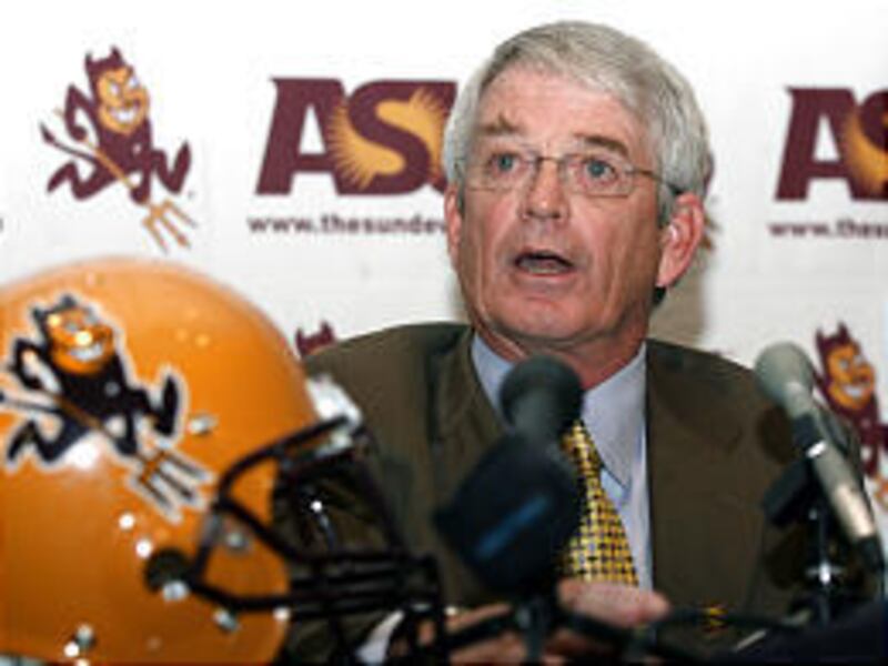 Dennis Erickson is introduced to the media as the new Arizona State University football coach Monday in Tempe. He replaces Dirk Koetter, who was fired.