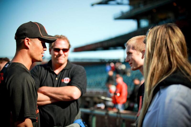 Baltimore Orioles pitcher Jeremy Guthrie, a returned missionary, greets Bay Area LDS youth before a June 15 game against the San Francisco Giants at AT&T Park in San Francisco.