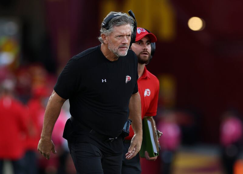 Utah coach Kyle Whittingham watches the game