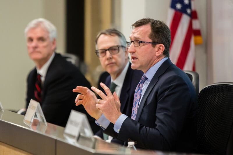 Eric Baxter, with the Becket Fund for Religious Liberty, speaks during the Interfaith & LGBT Summit on Religious Liberty and Nondiscrimination Solutions at Concordia University School of Law in Boise, Idaho, on Friday, Feb. 22, 2019.