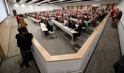 The auditorium in the new Carolyn and Kem Gardner Commons building is pictured during a dedication and celebration ceremony on the University of Utah campus in Salt Lake City on Friday, Nov. 9, 2018.