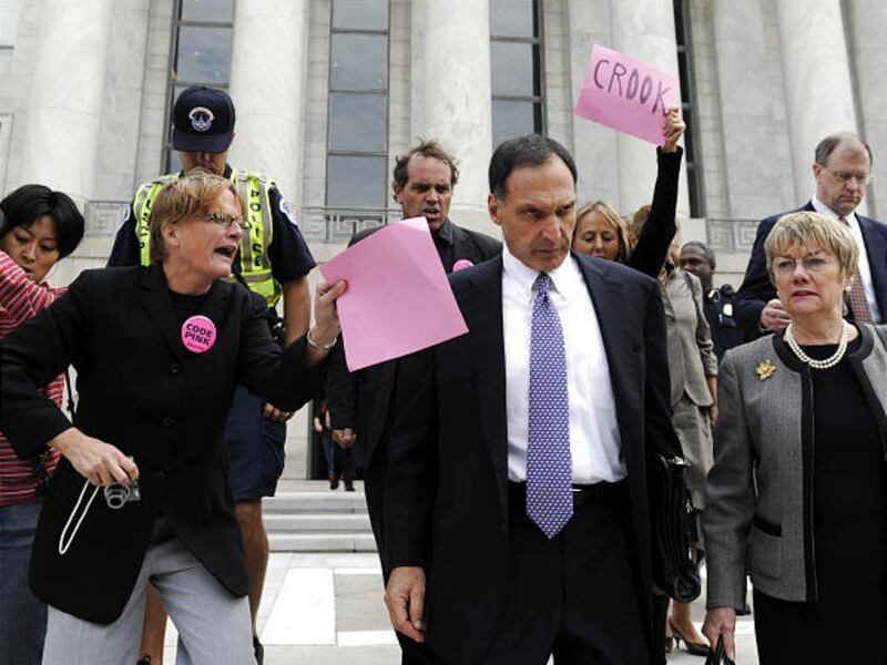Lehman Brothers Chief Executive Richard S. Fuld Jr. is heckled by protesters in Washington, D.C., in 2008.