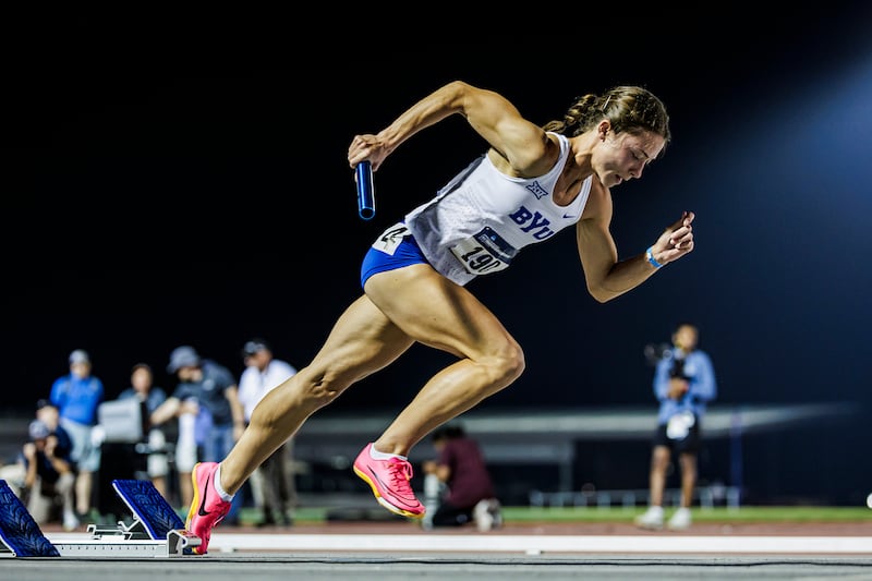 BYU's Sami Oblad competes in the NCAA West Prelims at Fayetteville, Arkansas, May 25, 2024. Now healthy, Oblad has become a rising star for the Cougars track team this season.