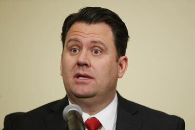 FILE - Preston Cochrane, executive director of Shelter the Homeless, speaks during a press conference at the Capitol in Salt Lake City on Wednesday, Jan. 23, 2019, regarding the transition from the downtown homeless shelter to three new homeless resource