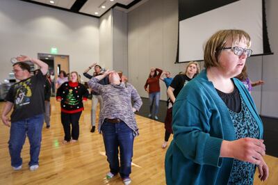 Malinda pretends to be disinterested during the rehearsal of the Elevate Theater Company at the Tanner Dance Building at the University of Utah in Salt Lake on Saturday, Dec. 9, 2017. A local theater program for disabled adults, Elevate Theater Company is