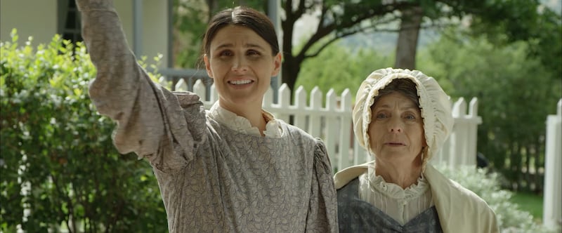 Shona Kay Moyer, left, and Anne Hansen in a scene from the film "In Emma's Footsteps."