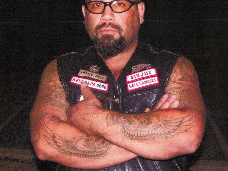 In this undated photo released by the San Jose Police Department, Steven Ruiz, a member of the San Jose chapter of the Hell's Angels is shown. Ruiz allegedly shot and killed fellow Angel Steve Tausan during the funeral for Jeffrey "Jethro" Pettigrew, the