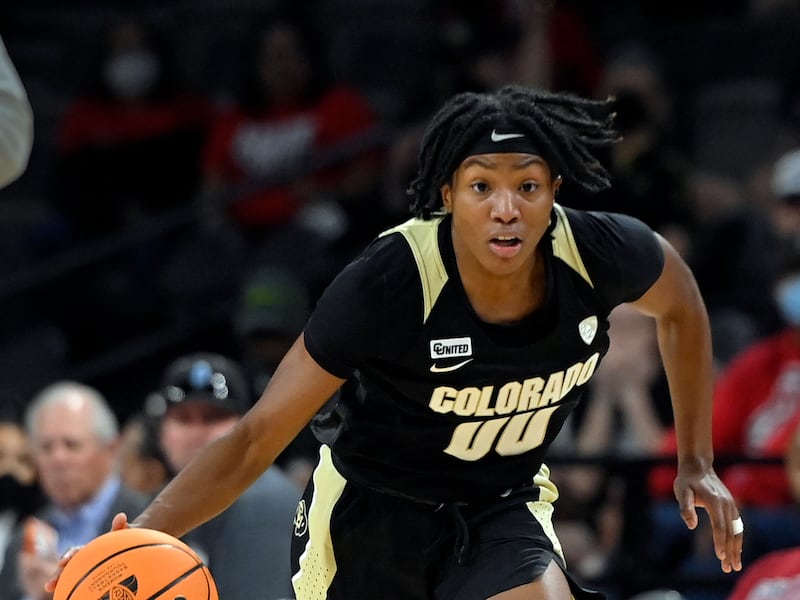  Colorado guard Jaylyn Sherrod brings the ball up court