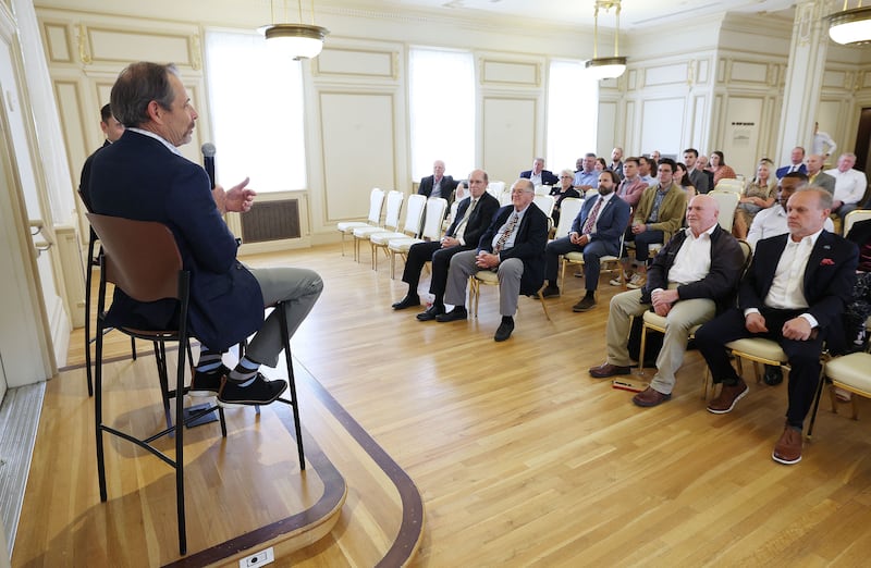 Rep. John Curtis, R-Utah, speaks during a Utah Aerospace and Defense Association meeting at the Kem C. Gardner Institute in Salt Lake City on Friday, June 2, 2023.