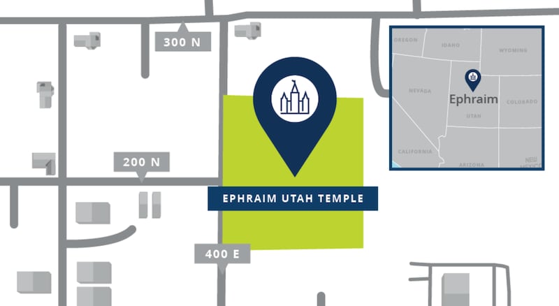 A map showing the location of the Ephraim Utah Temple.