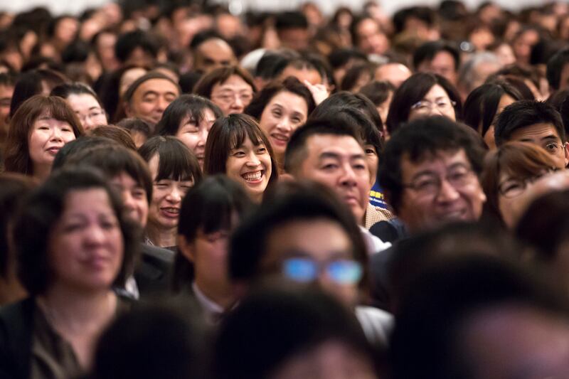 Attendees listen to a speech during the G20 Interfaith Forum in Chiba, Japan, on Saturday, June 8, 2019.
