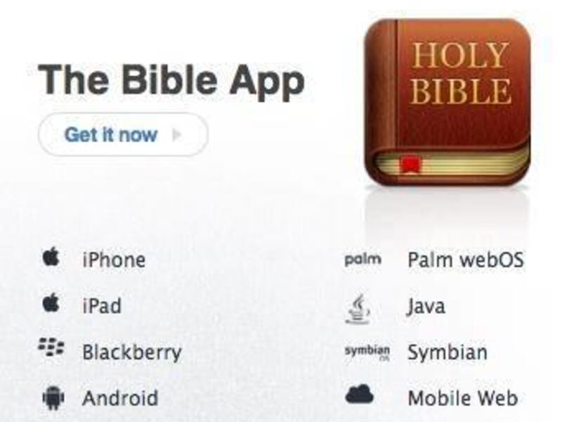 The free YouVision Bible app reached 100 million downloads last Sunday.