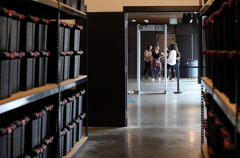Volunteers of America employees wait for clients to arrive for tours at the Geraldine E. King Women's Resource Center in Salt Lake City on Friday, July 26, 2019. The center has a storage room for clients' belongings.
