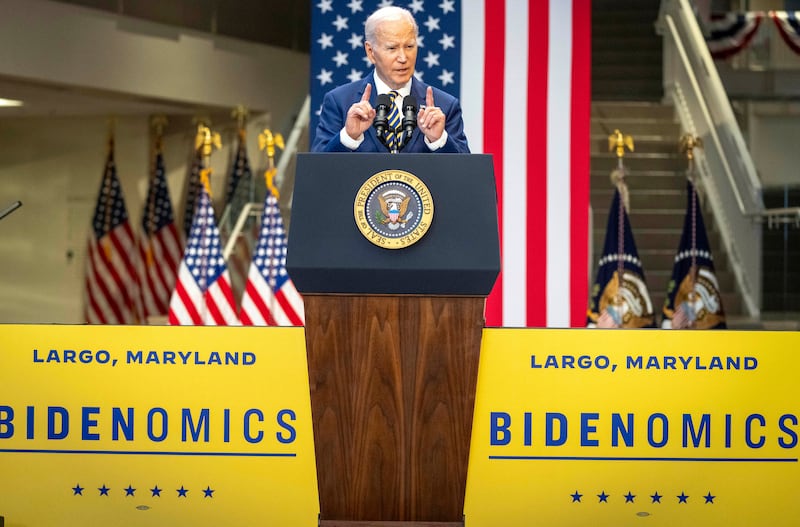 President Joe Biden speaks about the economy on Sept. 14, 2023, in Largo, Md.