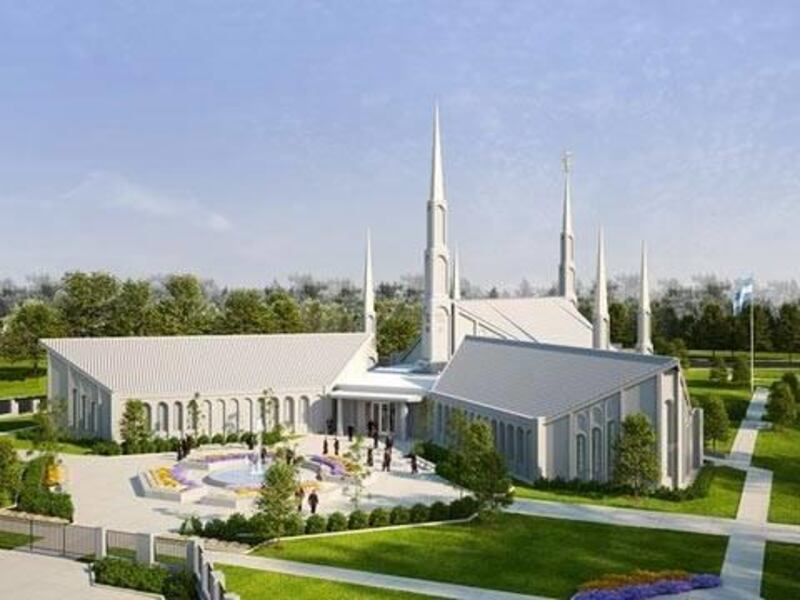 This artist's rendering depicts the LDS Church's newly renovated Buenos Aires Argentina Temple.