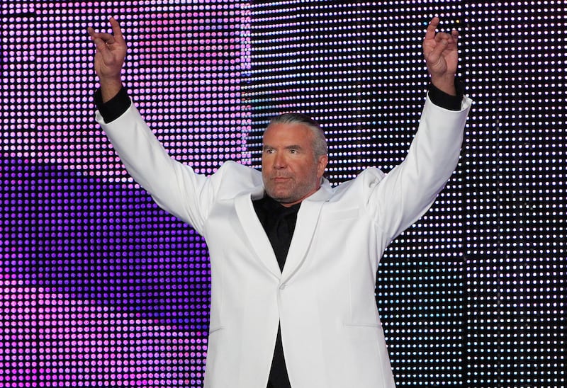 Scott Hall, aka Razor Ramon, speaks during the WWE Hall of Fame Induction at Smoothie King Center in New Orleans in 2014.