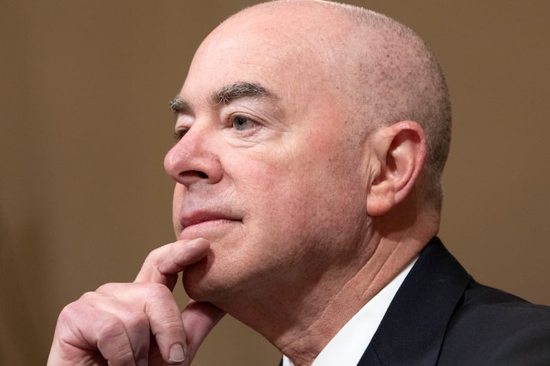 Homeland Security Secretary Alejandro Mayorkas attends a House committee meeting on Nov. 15, 2023, on Capitol Hill.