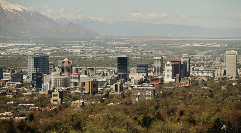 The skyline in Salt Lake City as seen last April. The Utah Department of Environmental Quality is reminding residents that fines for burning wood or other solid fuel devices on mandatory action days have increased.
