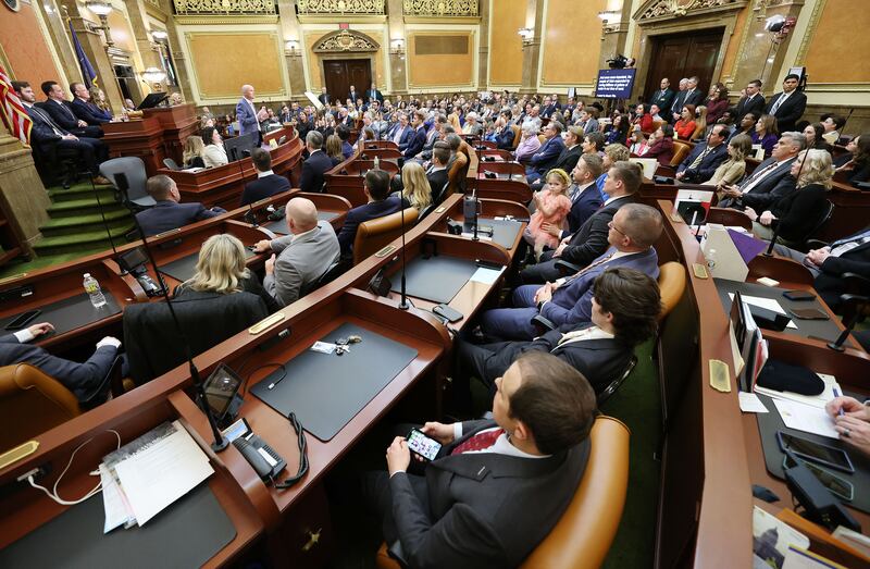 Gov. Spencer Cox delivers his 2023 State of the State address to the legislature at the Capitol in Salt Lake City.